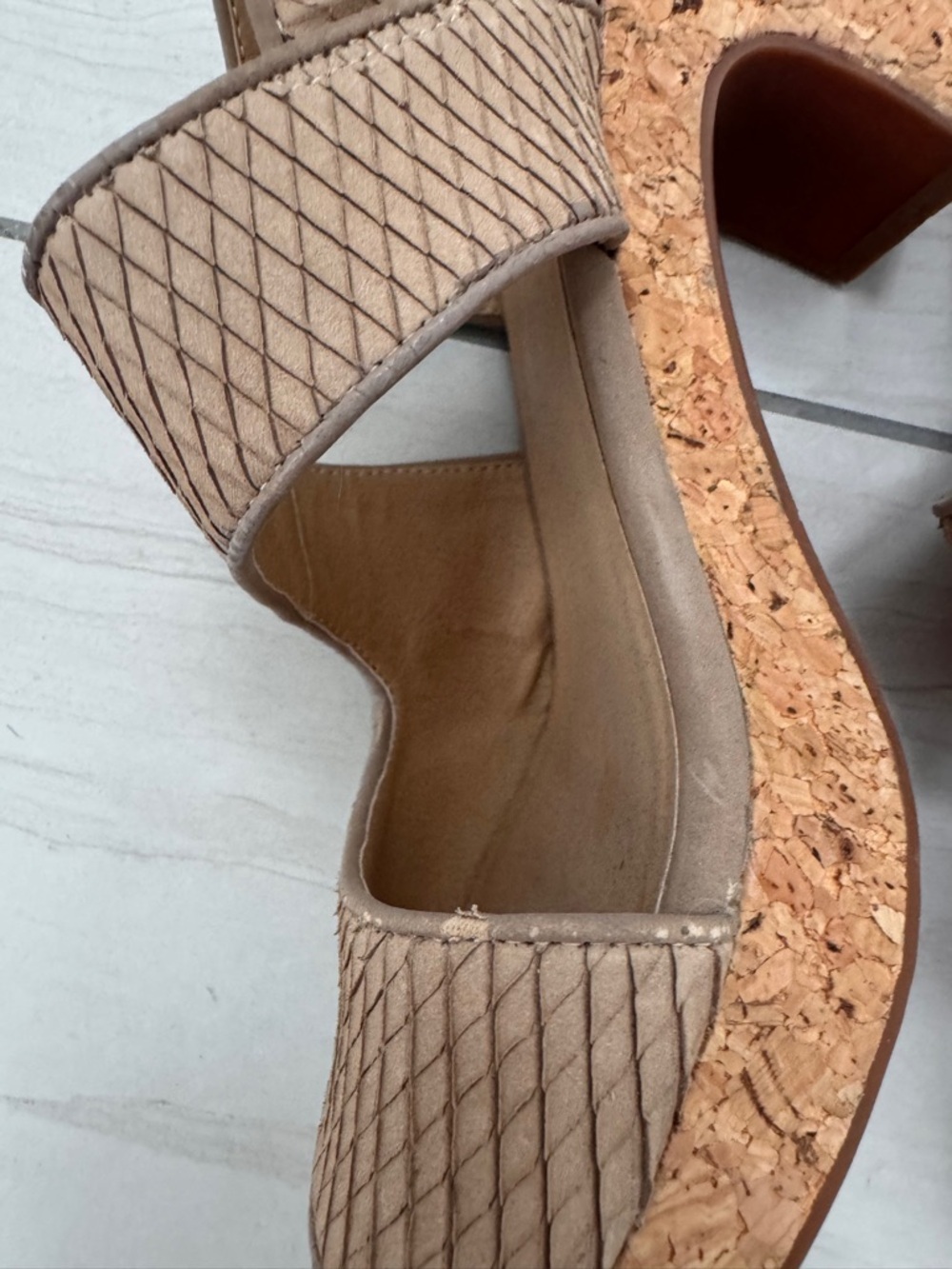 Miz Mooz Cosma Beige/Tan Textured Slingback Sandals Block Heel Sz 6.5 - Picture 5 of 16